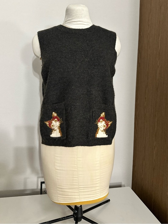Jackets & Blazers - Cute Cat Pocket Pullover Sweater Vest M Dark Grey